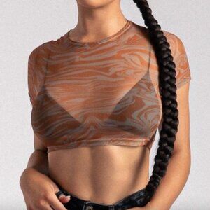MESHKI HENLEY MESH CROP T-SHIRT XS
